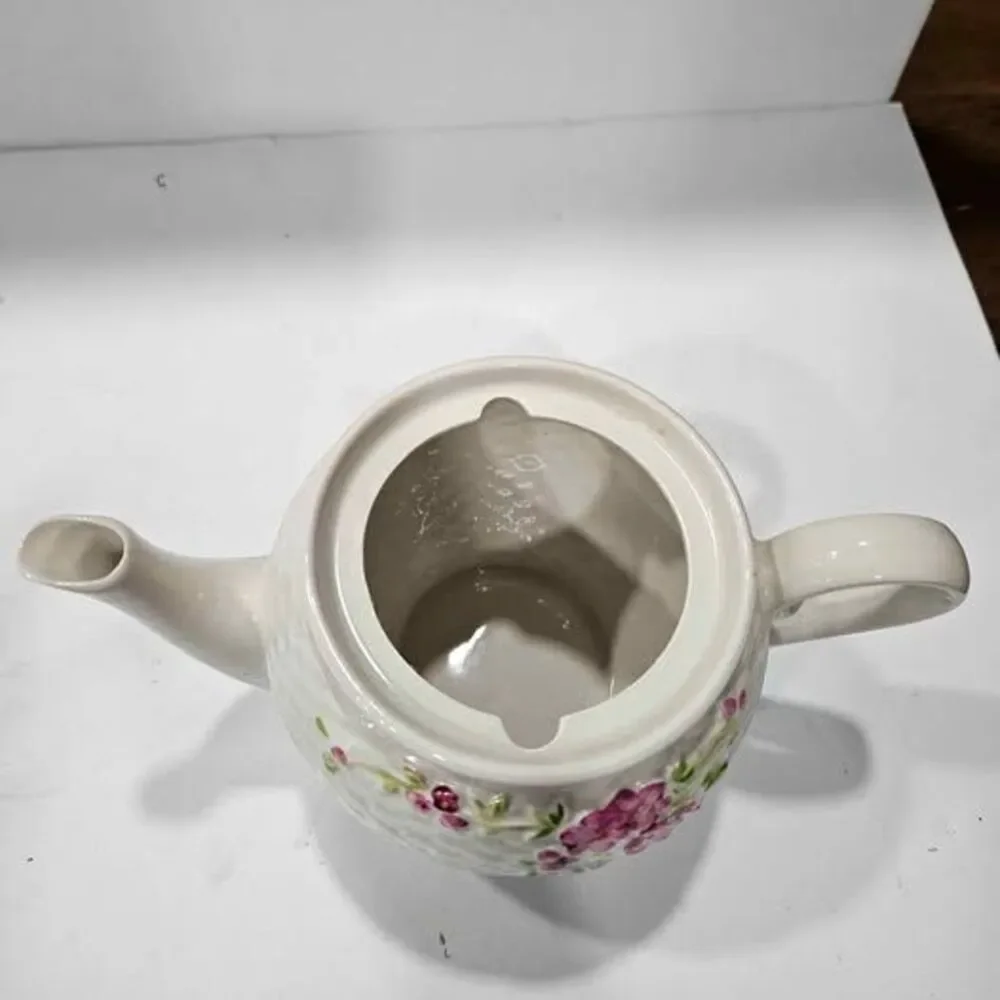Ceramic Teapot with Floral Design and Basket Weave Texture From Teleflora